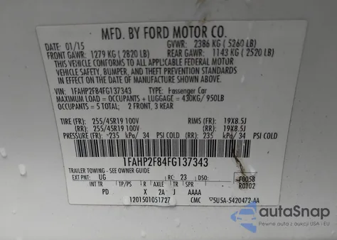 2015 Ford Taurus Limited из США, поврежденный, VIN 1FAHP2F84FG137343